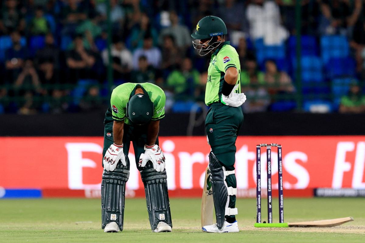 Pakistan's Babar Azam and Fakhar Zaman during the match