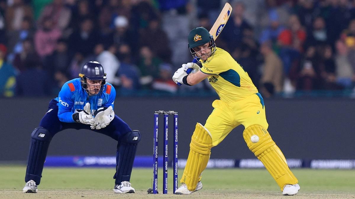 Australia's Josh Inglis hit 8 fours and 6 sixes while scoring an unbeaten 120 off 86 balls during the Champions Trophy Group B match against England at Gaddafi Stadium, Lahore, on Saturday.