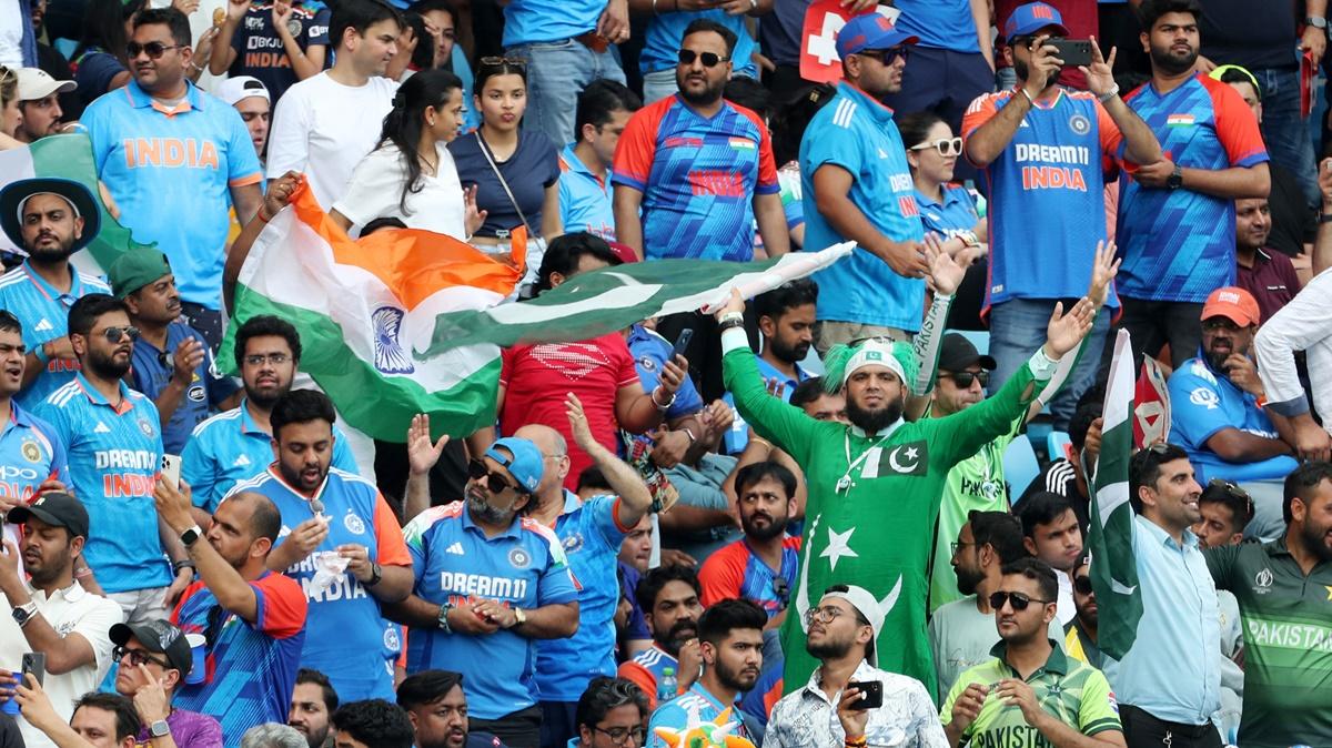 India and Pakistan fans during the Champions Trophy Group A match at the Dubai International Stadium, UAE, on February 23, 2025.