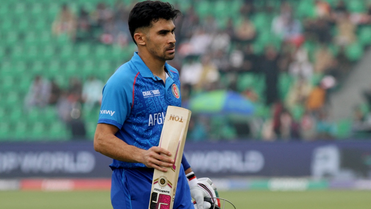 Afghanistan's Rahmanullah Gurbaz walks after losing his wicket 