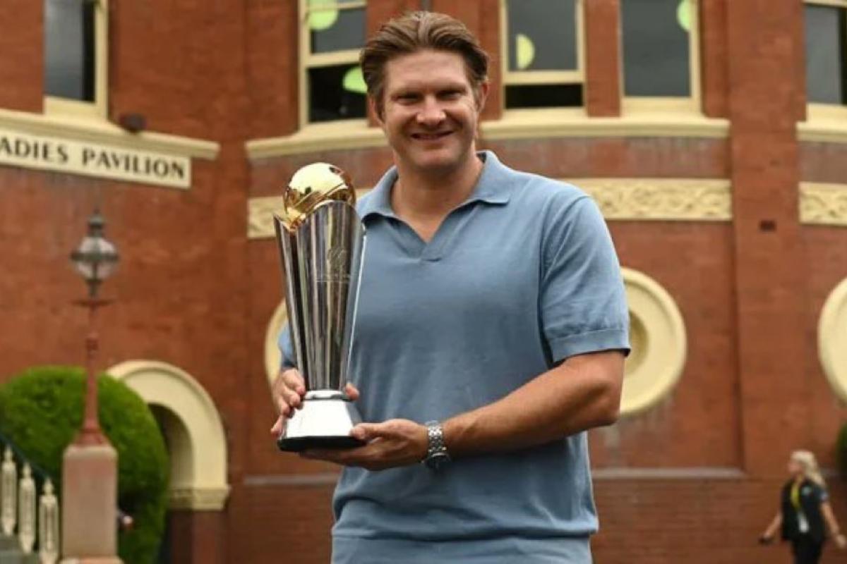 Former Australian all-rounder Shane Watson with the Champions Trophy in Sydney on Thursday