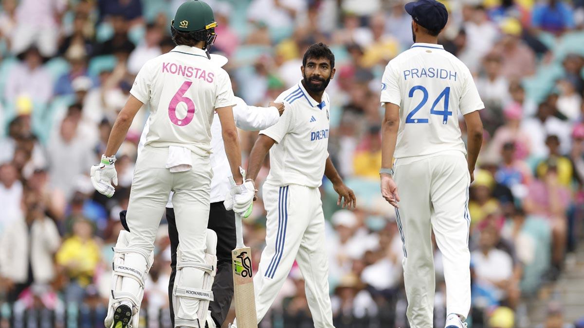 Jasprit Bumrah and Sam Konstas exchange words