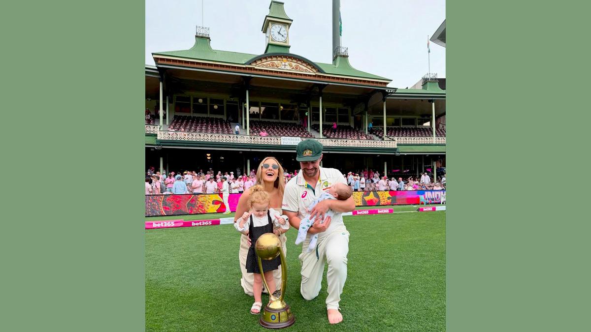 Top scorer of the Border-Gavaskar Trophy with 448 runs, Travis Head with his wife Jessica and daughter Mila and their newborn