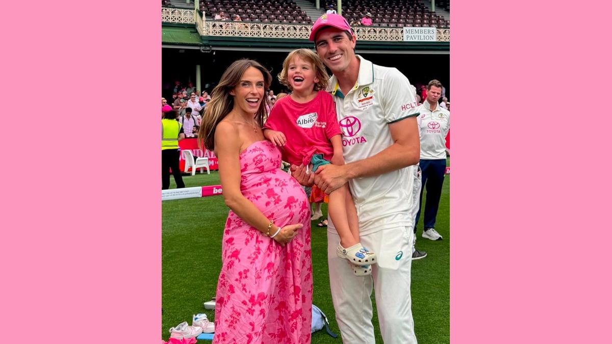 Australian captain Pat Cummins with wife Becky and son Albie