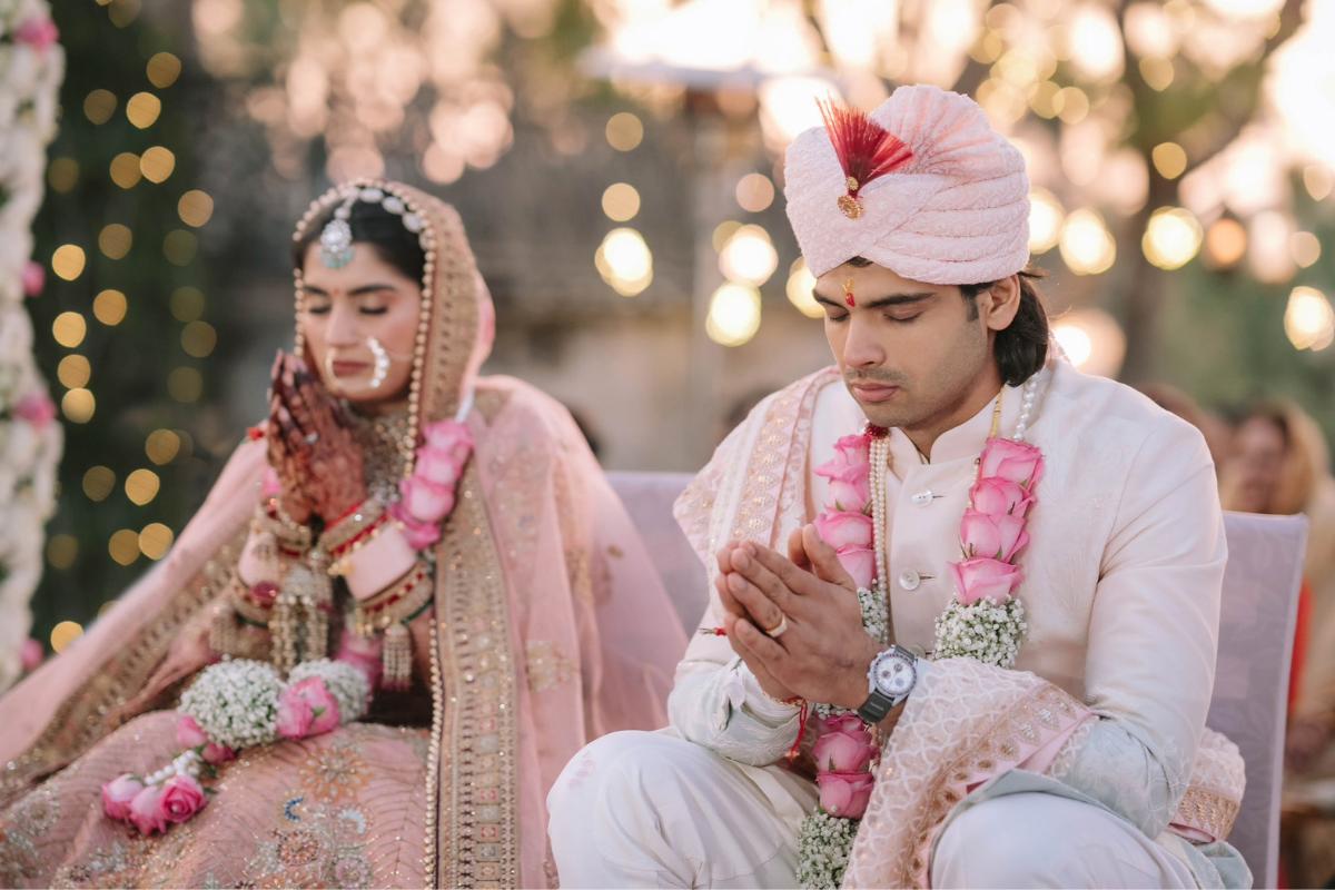 Neeraj Chopra and his bride Himani during their marriage ceremony on Sunday