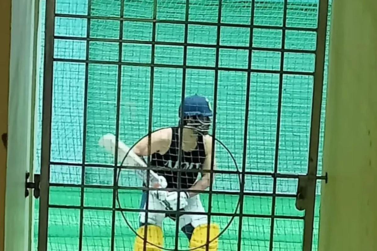 Mahendra Singh Dhoni bats at a nets session on Monday 