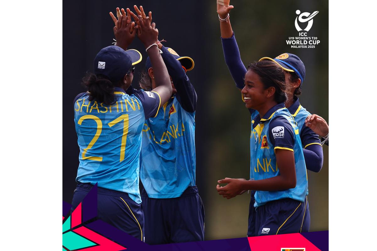 Sri Lankan cricketers celebrate their win over Australia in the Under-19 Women's T20 World Cup match on Wednesday