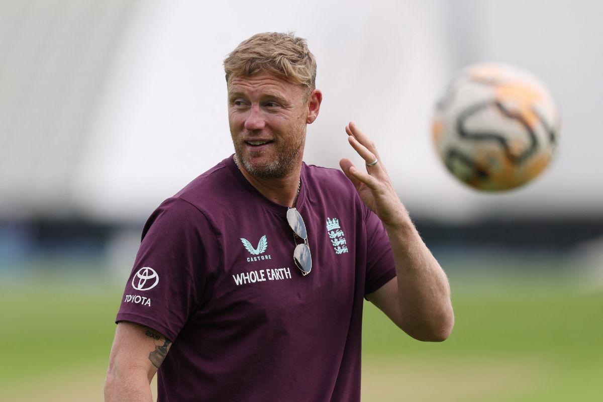  England Lions coach Andrew Flintoff joins the senior England team at Edgbaston Cricket Ground, Birmingham, during practice on Tuesday 