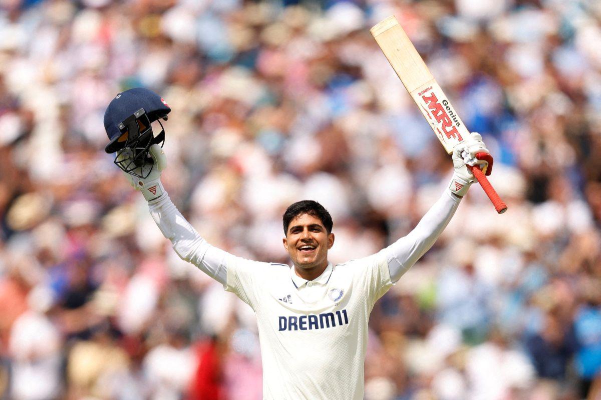 India's Shubman Gill celebrates after reaching his double century against England at Edgbaston on Day 2 of the 2nd Test at Edgbaston, on Thursday 