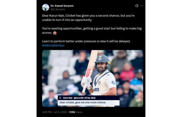 Karun Nair tweet