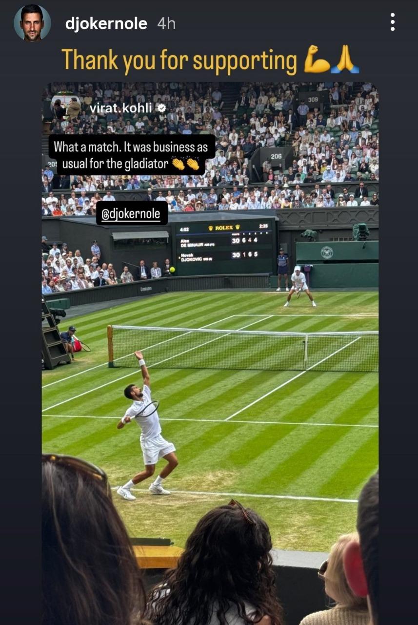 Novak Djokovic's reply to Virat Kohli's Instagram story 