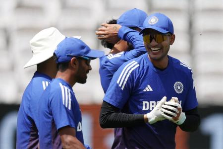 Shubman Gill with teammates at a practice session ahead of the Lord's Test on Wednesday