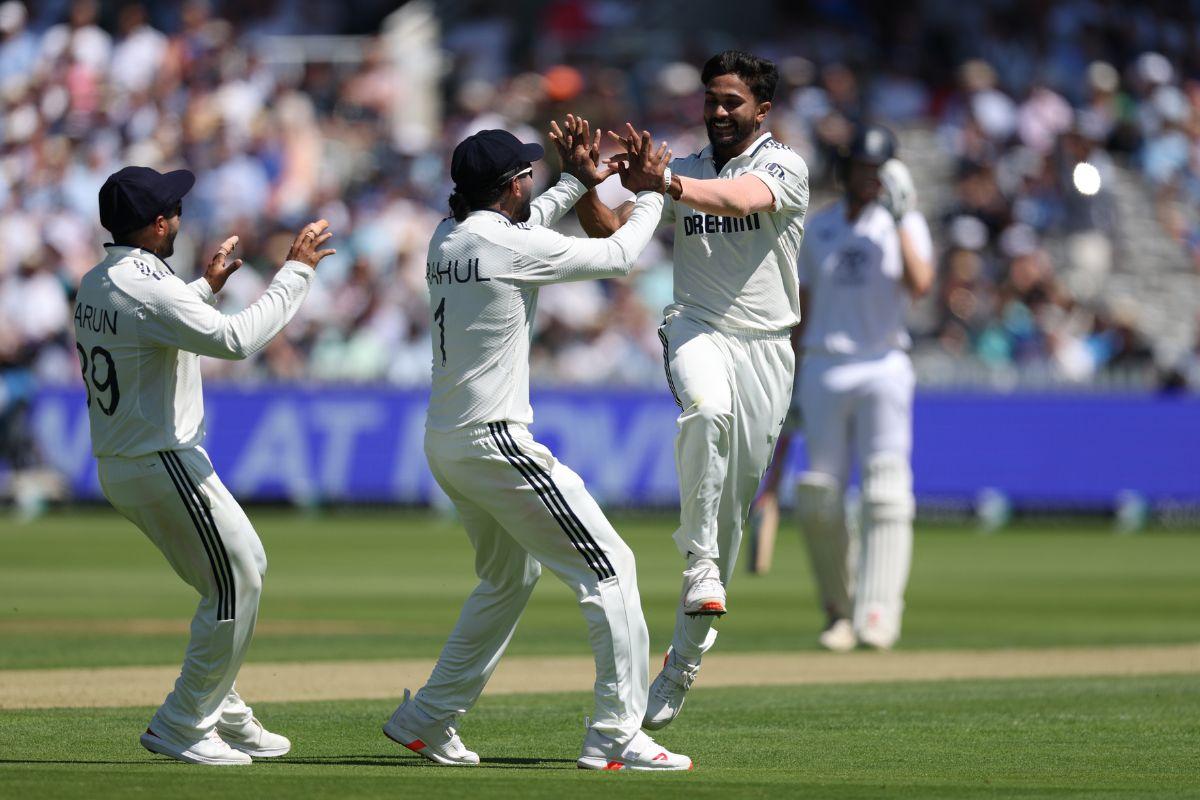 India's Nitish Kumar Reddy celebrates the wicket of Zak Crawley 