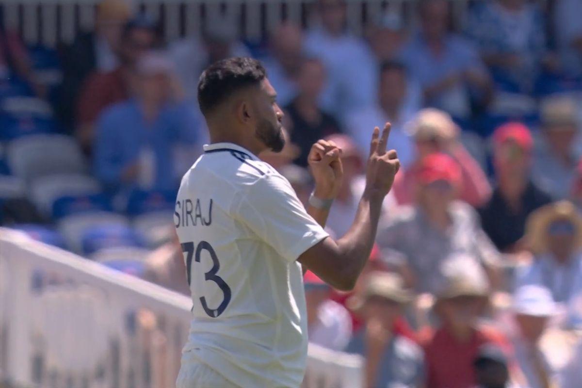Mohammed Siraj gestures the number 20  