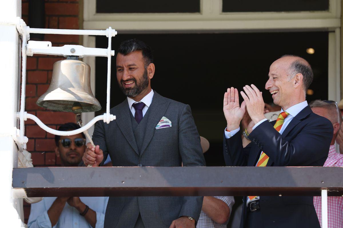 Cheteshwar Pujara rings the iconic Lord's Bell on Day 3 of the 3rd Test on Saturday