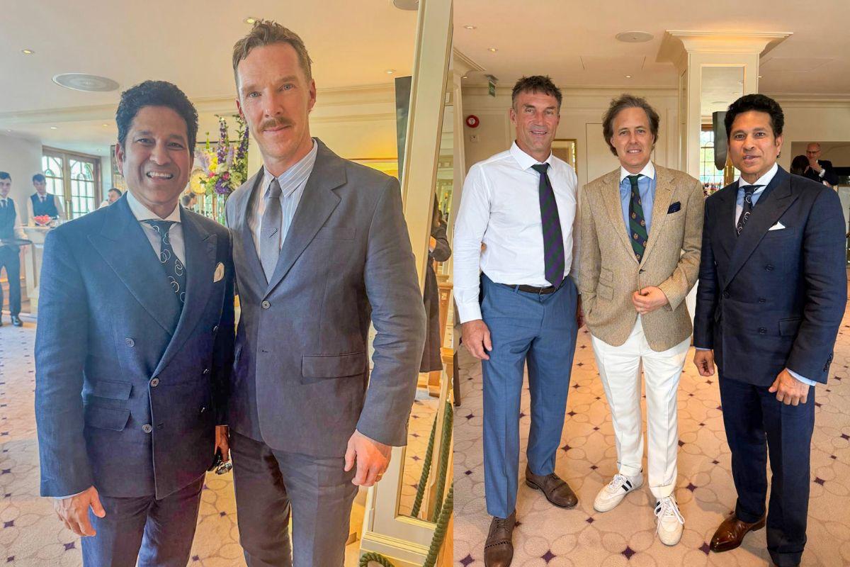 Sachin Tendulkar with David Lauren, Pat Cash, and Benedict Cumberbatch
