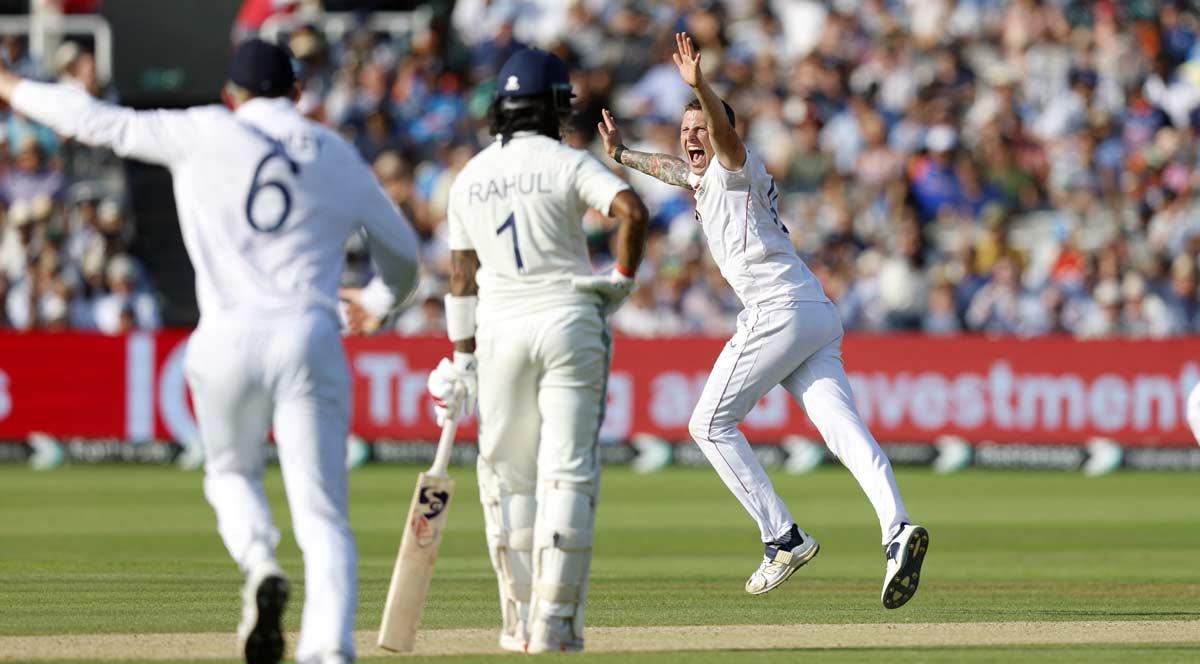 Brydon Carse celebrates after taking the wicket of India captain Shubman Gill on Day 4
