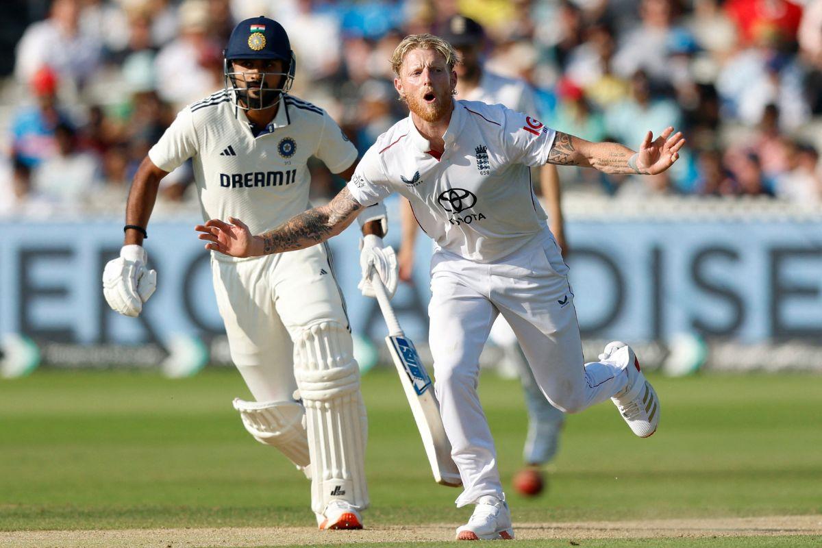 Ben Stokes reacts during Day 4 of the 5th Test at Lord's on Sunday