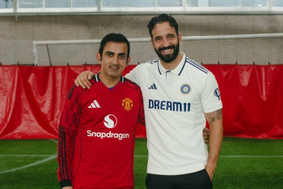 Indian Head Coach Gautam Gambhir with Manchester United manager Ruben Amorim
