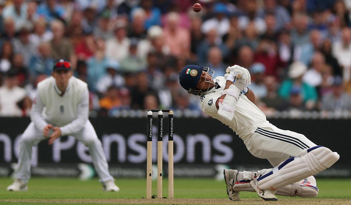 Yashasvi Jaiswal ducks to evade a bouncer