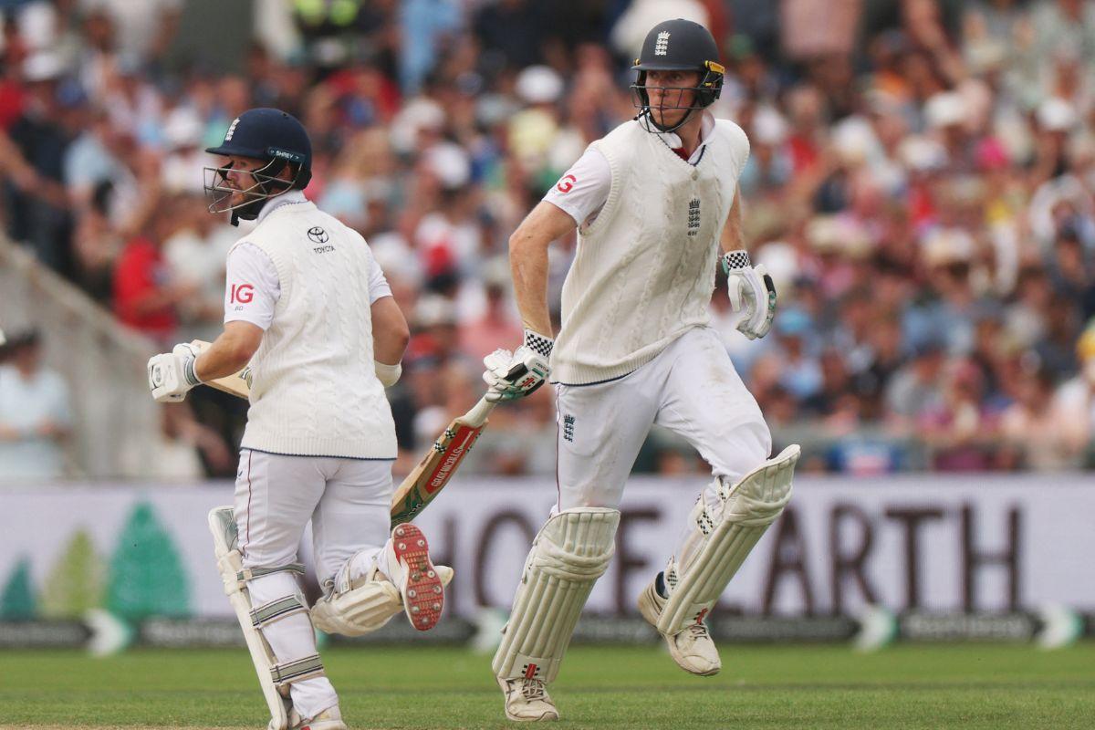 England's Zak Crawley and Ben Duckett in action as they run between the wickets