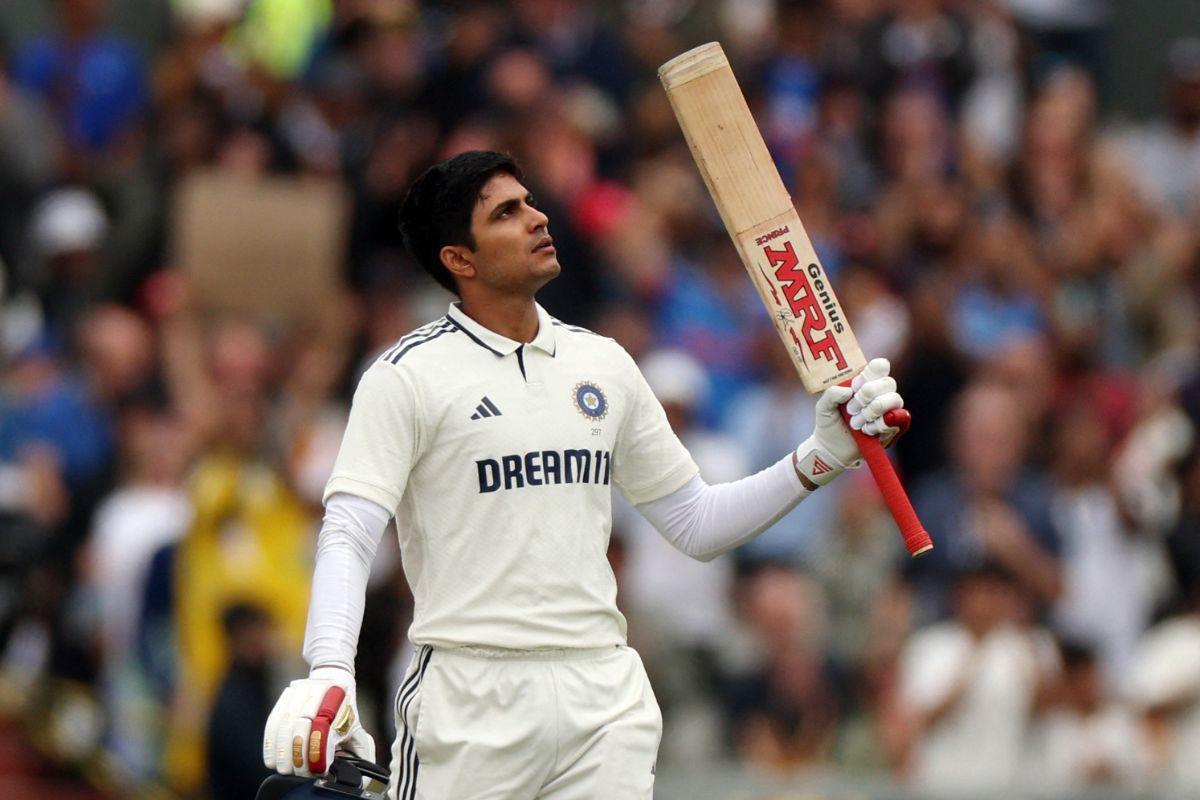  India's Shubman Gill celebrates after reaching his century