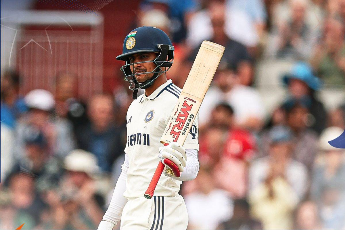 India's Shubman Gill celebrates his half-century on Day 4 of the 4th Test at Old Trafford in Manchester on Saturday