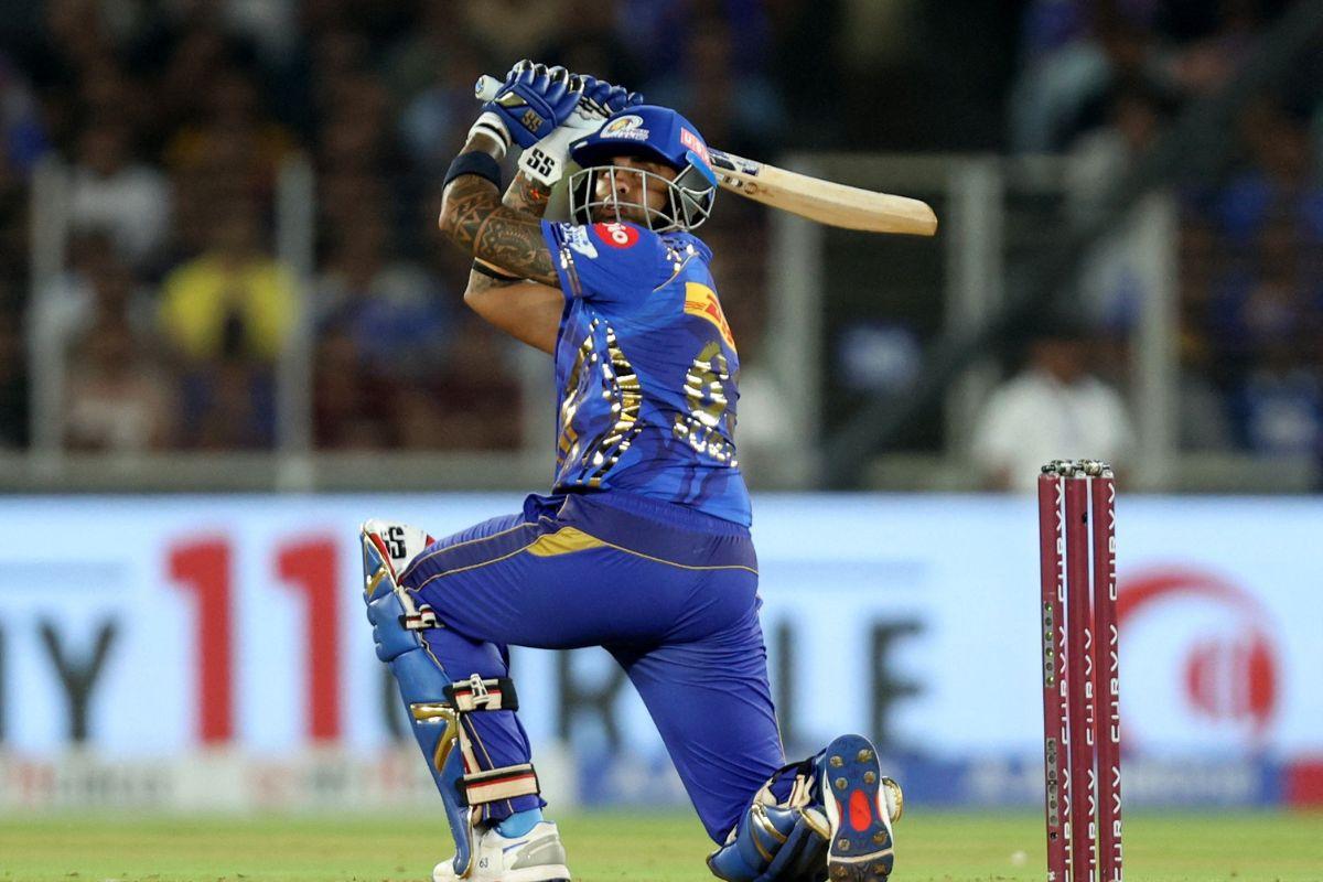 Suryakumar Yadav hits a maximum during his 26-ball 44 