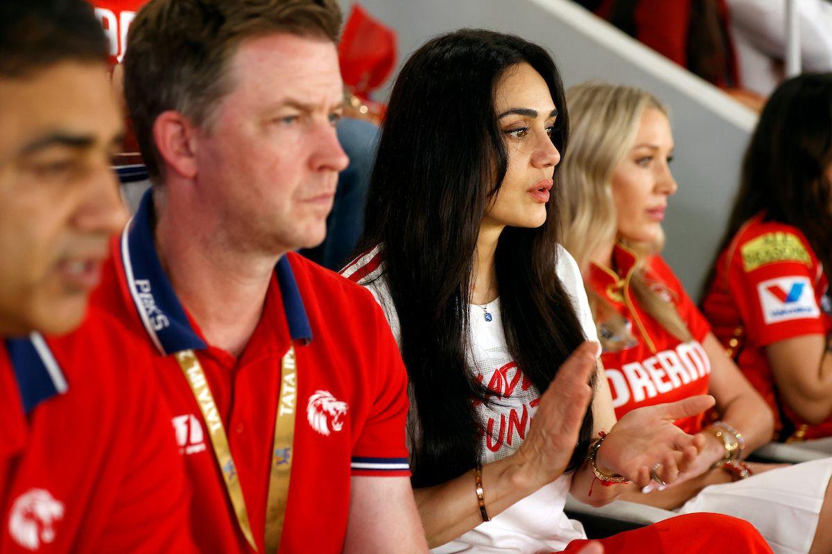 Punjab Kings' co-owner Preity Zinta watches the IPL Qualifier 2 in Ahmedabad on Sunday 