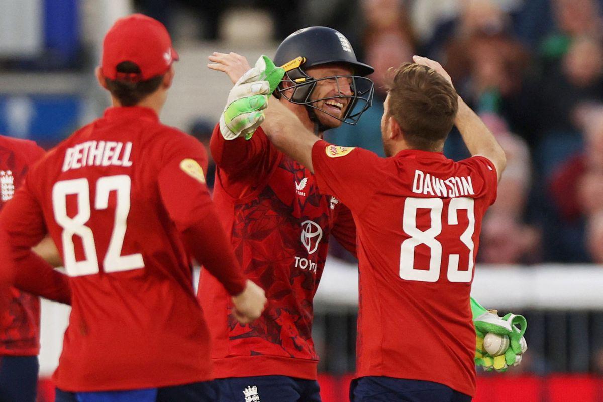 England's Jos Buttler bats during his scintillating 59-ball 96 in the opening T20I against West Indies at Seat Unique Riverside, Durham, Britain, on Friday