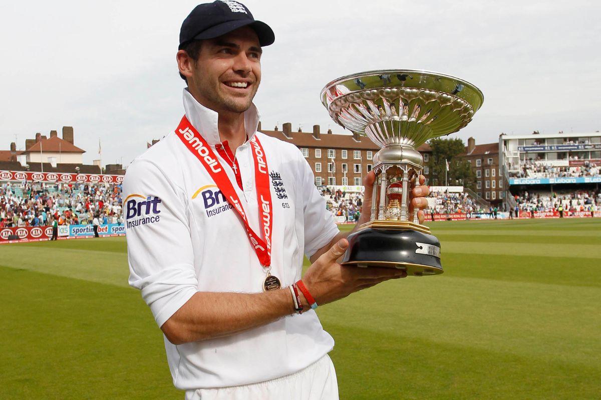 James Anderson with the Pataudi Trophy after England won the series in 2011