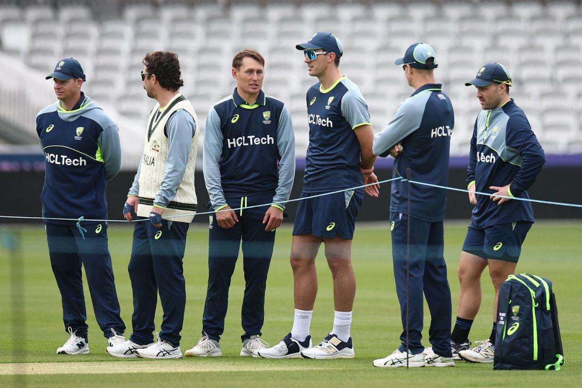 The Australian cricket team at a practice session in London, on Monday.