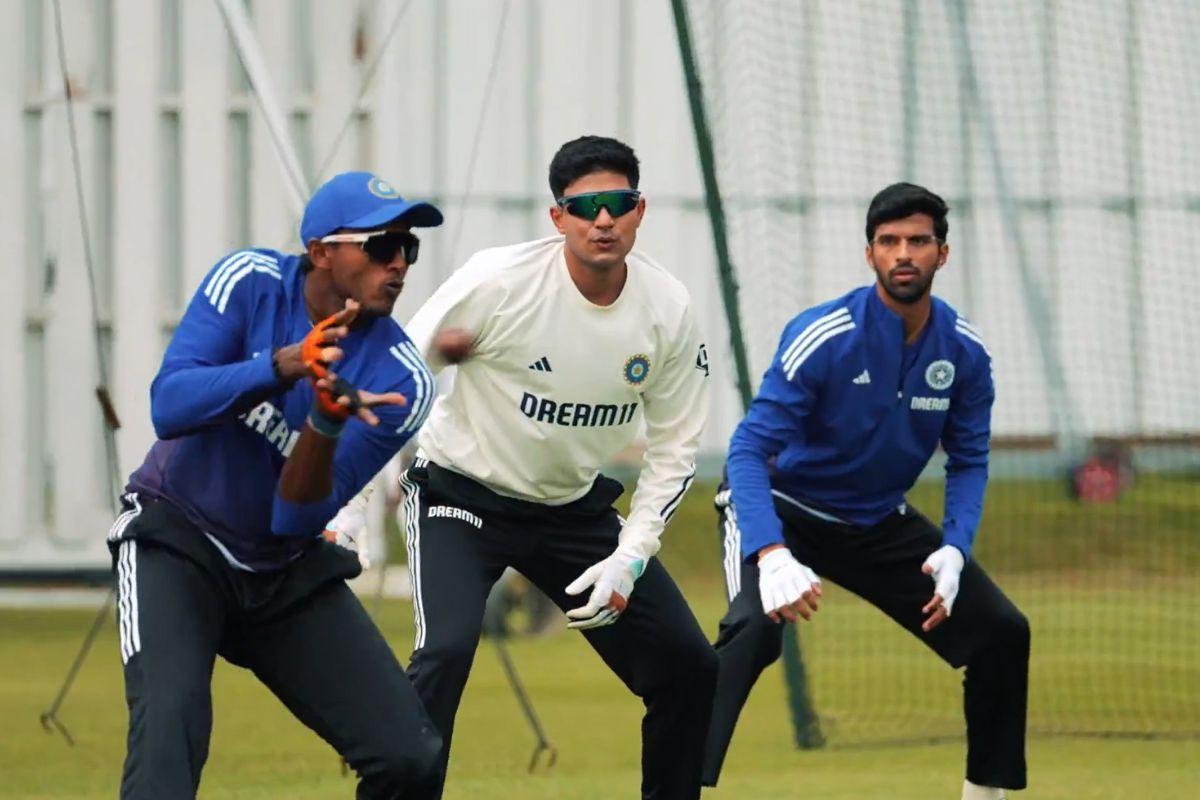 India players at a fielding drill ahead of the India Test series against England