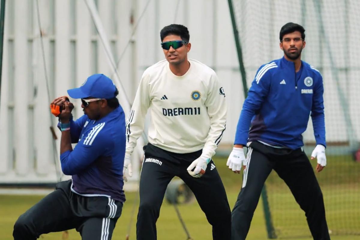 Shubman Gill with Sai Sudharsan and Washington Sundar at a nets session