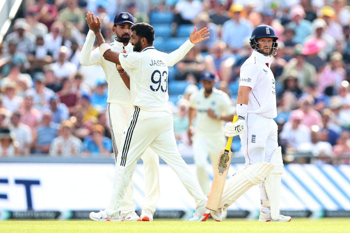 India's Jasprit Bumrah celebrates after bowling out England's Ben Duckett. With this, he overtook Pakistani great Wasim Akram to become Asia's most successful bowler in SENA .