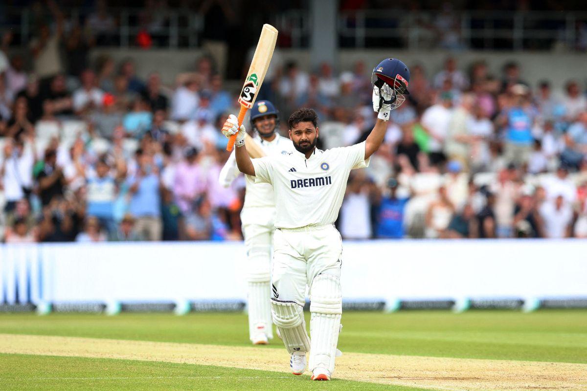  India's Rishabh Pant celebrates after reaching his century 