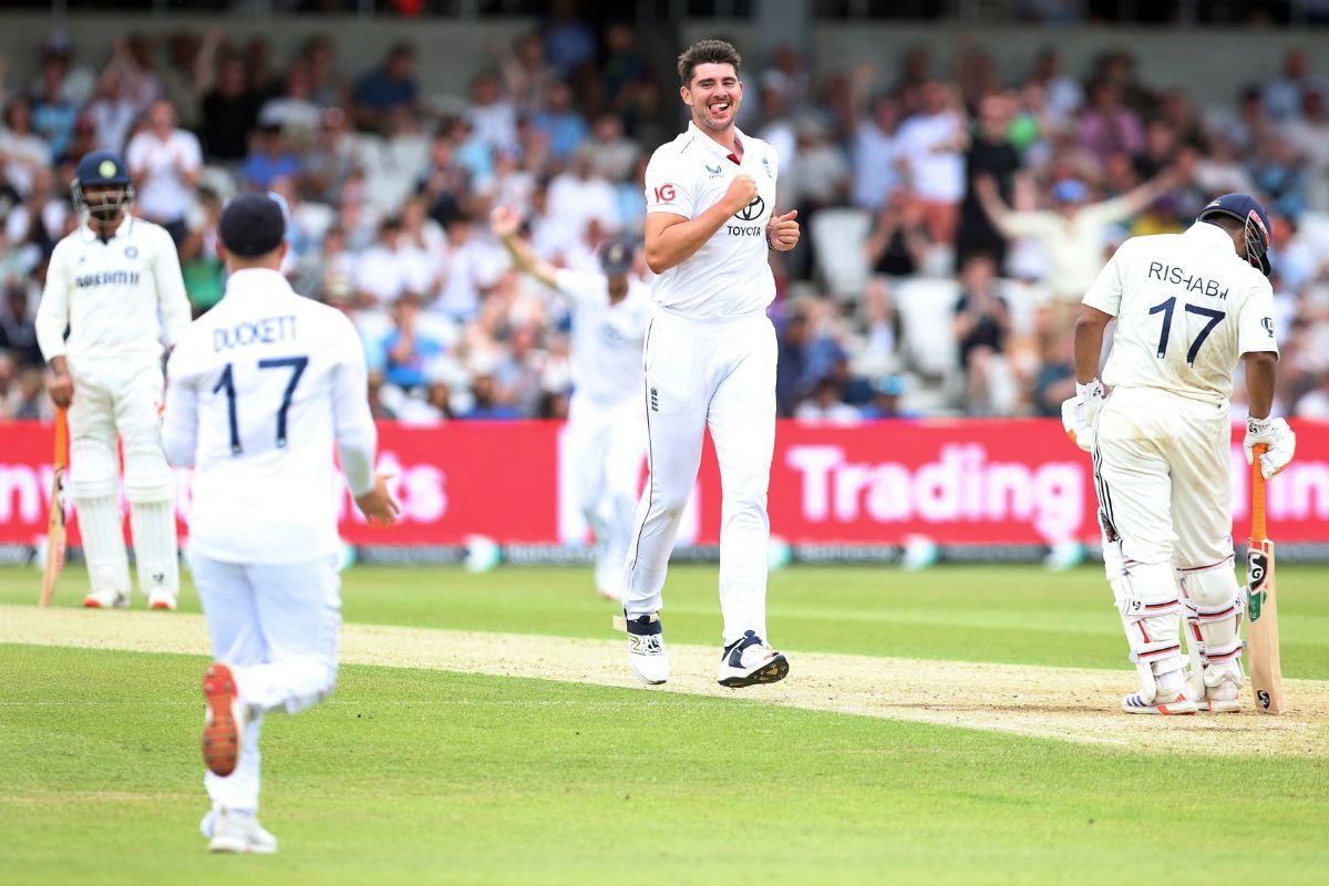 England's Josh Tongue celebrates after taking the wicket of India's Rishabh Pant 