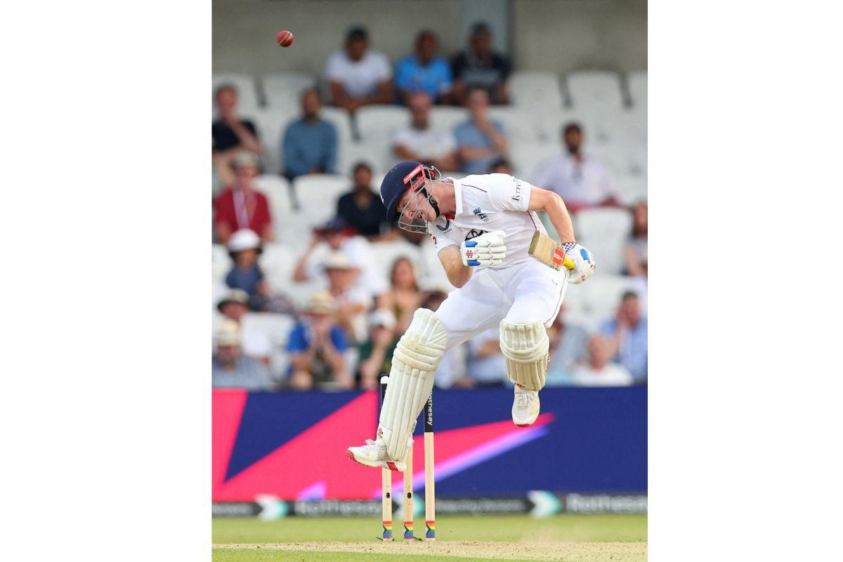  England's Harry Brook evades a bouncer 