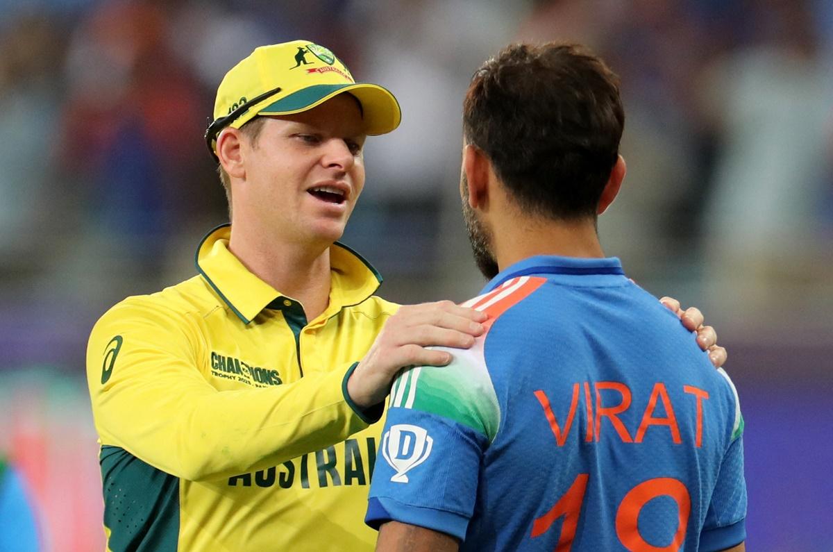 Virat Kohli is congratulated on his match-winning knock by Australia's captain Steven Smith.