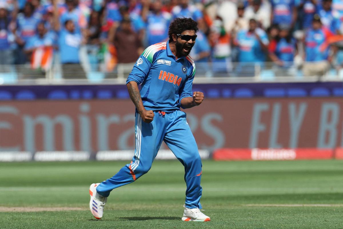 India's Ravindra Jadeja celebrates after taking the LBW wicket of New Zealand's Tom Latham 