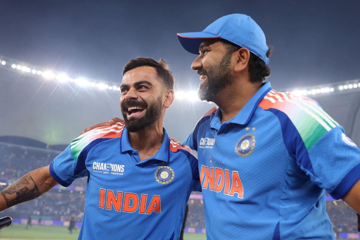 Virat Kohli and Rohit Sharma celebrate the win