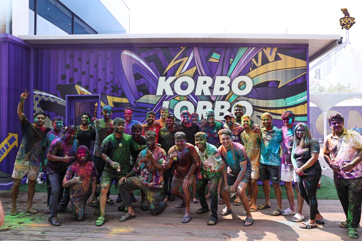 The KKR team in all their Holi splendour