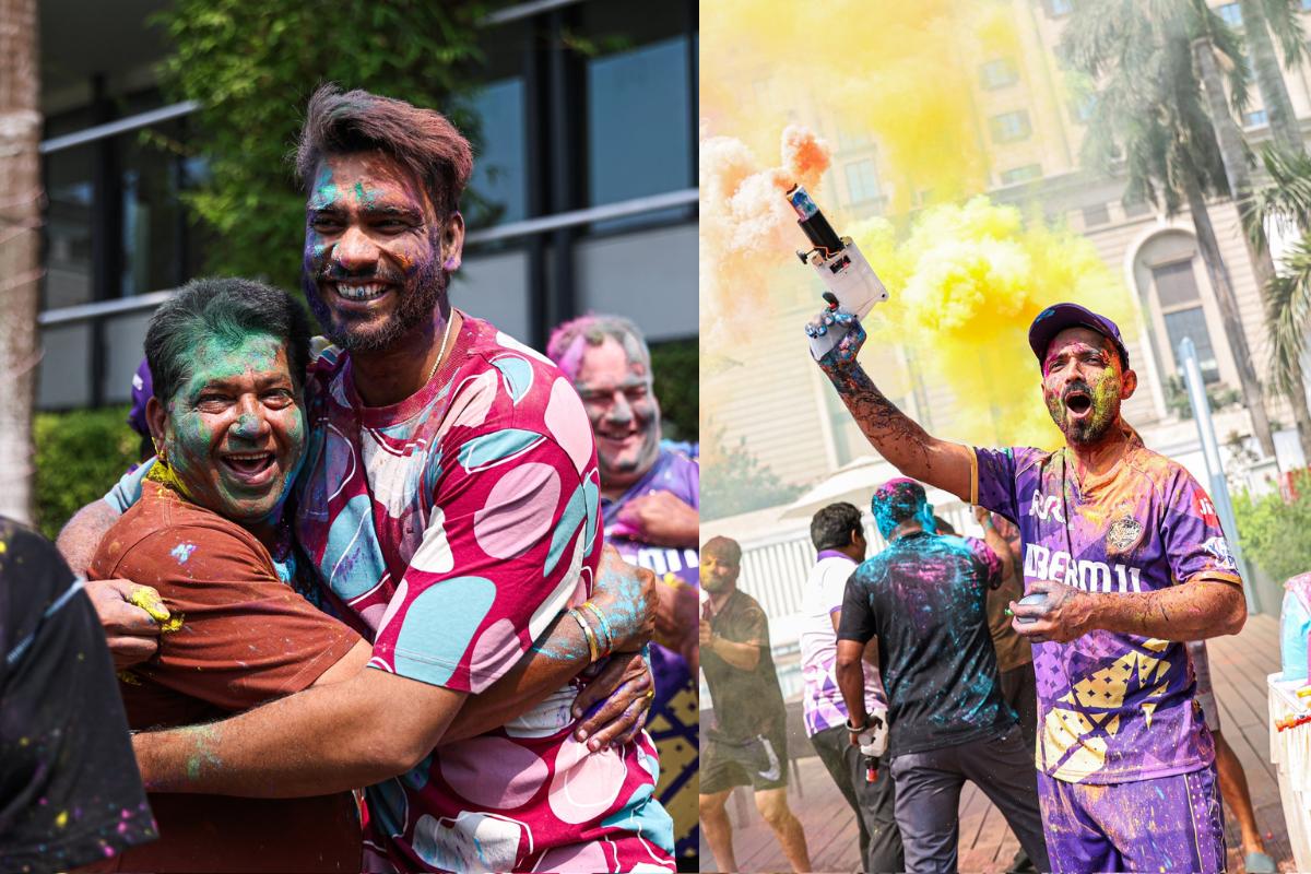 KKR coach Chandu Pandit with Venkatesh Iyer. Ajinkya Rahane having a good time