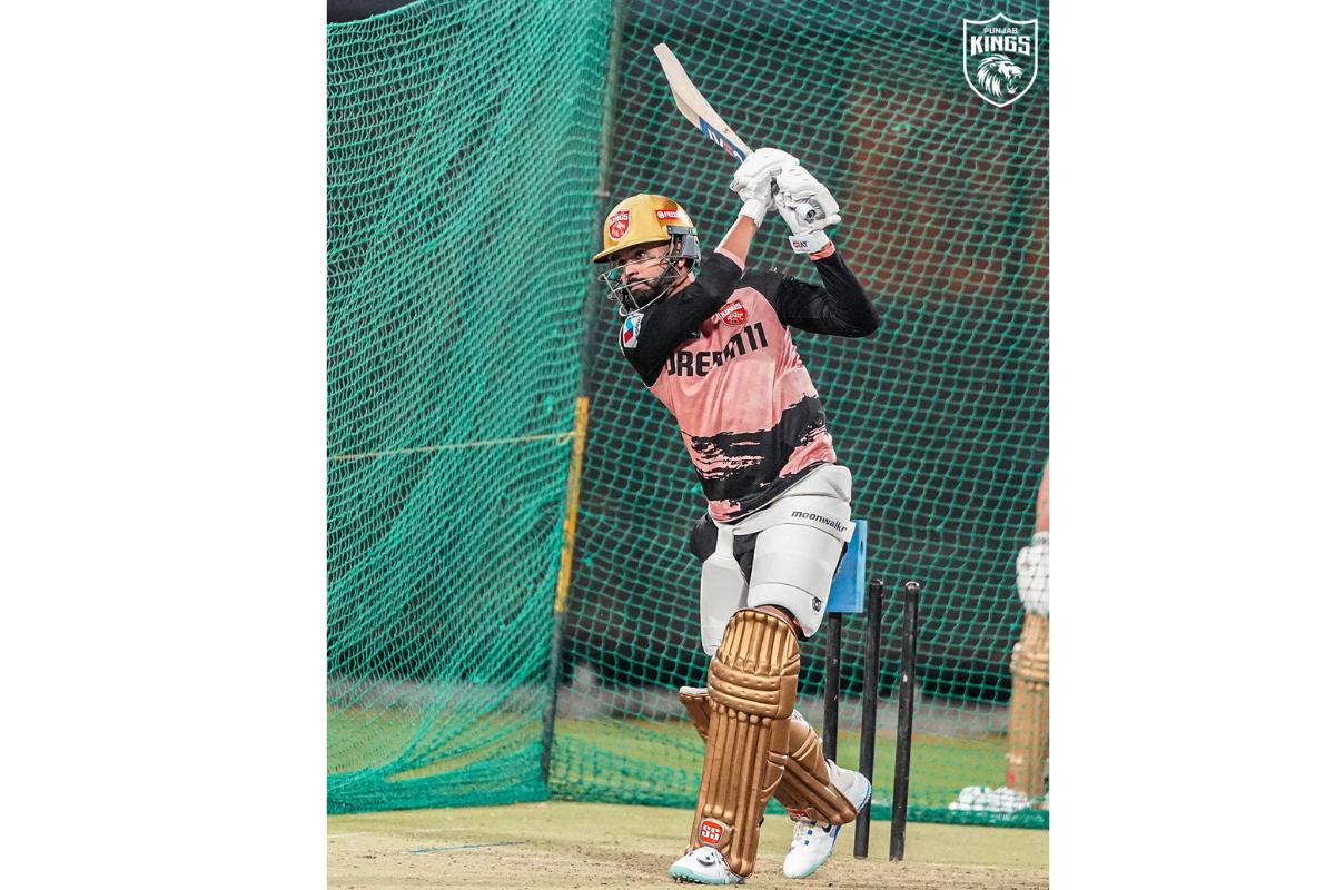 Shreyas Iyer batting at a Punjab Kings training session on Monday