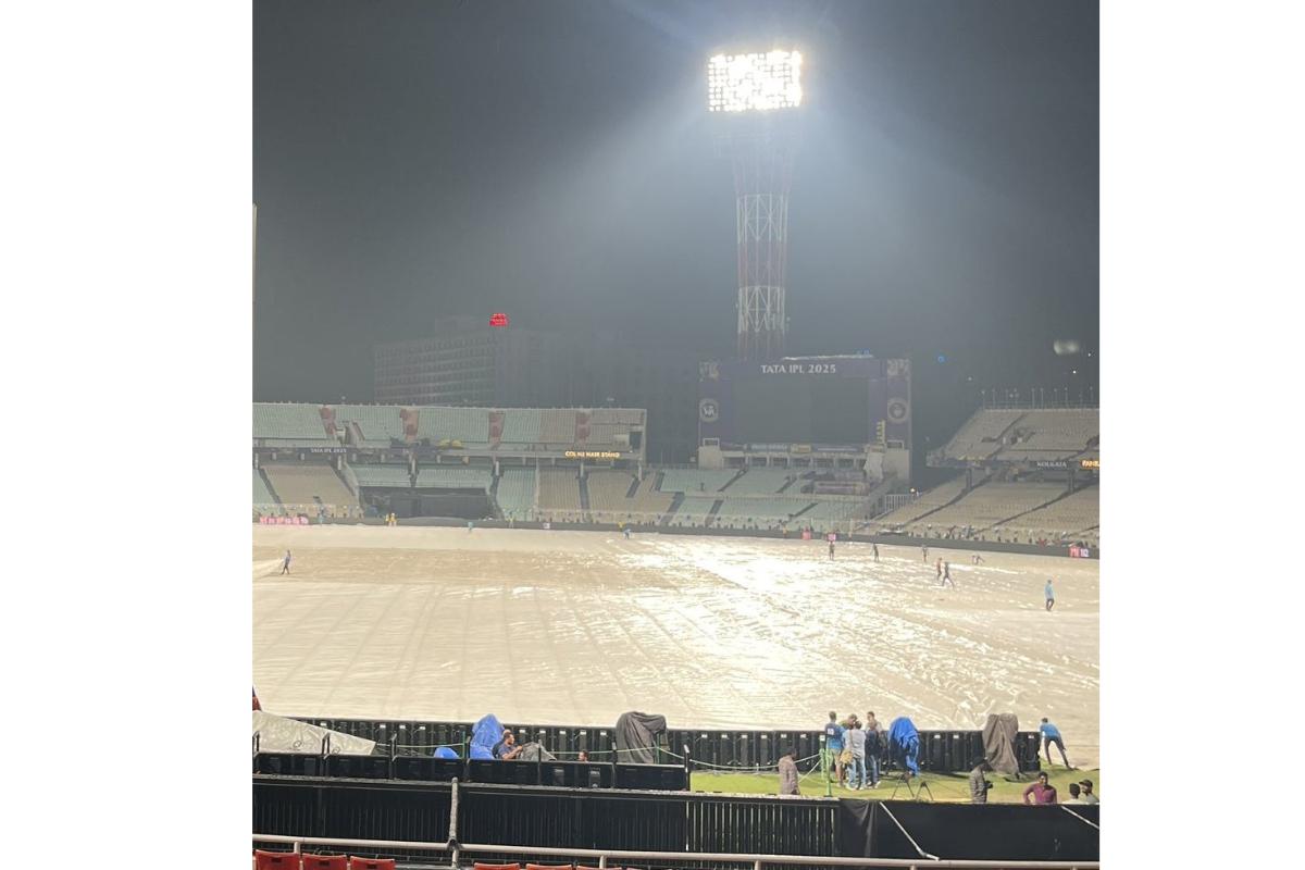 The rain comes down heavily at the Eden Gardens in Kolkata on Thursday