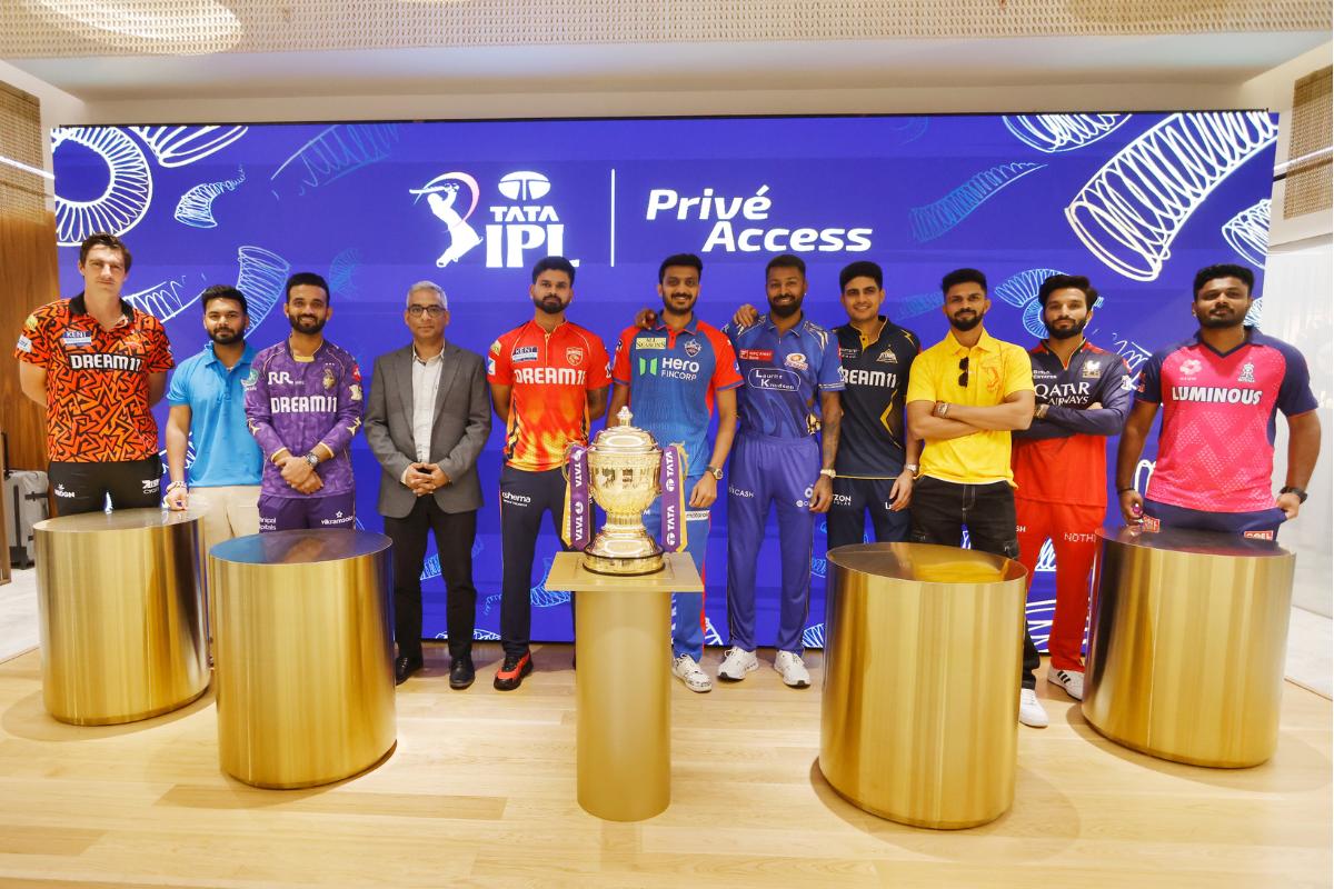 IPL captains at a photo-op with the IPL Trophy on Friday