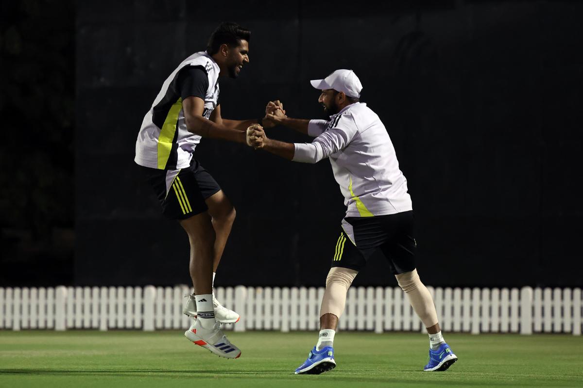 Harshit Rana and Mohammed Shami share some laughs 