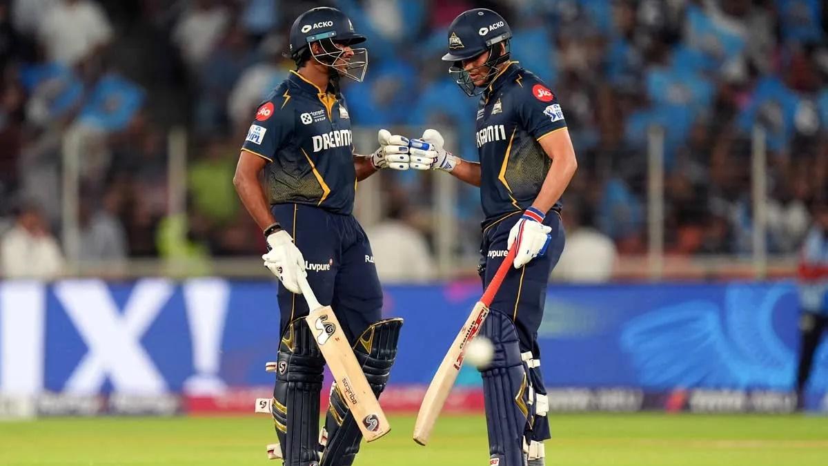 Gujarat Titans openers Sai Sudharsan and Shubman Gill celebrate a boundary during the IPL match against Sunrisers Hyderabad at the Narendra Modi stadium, Ahmedabad, on Friday.