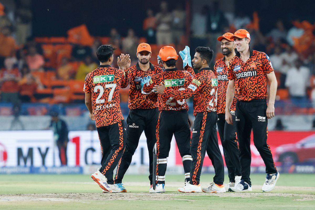 SRH players celebrate after Vipraj Nigam was run out