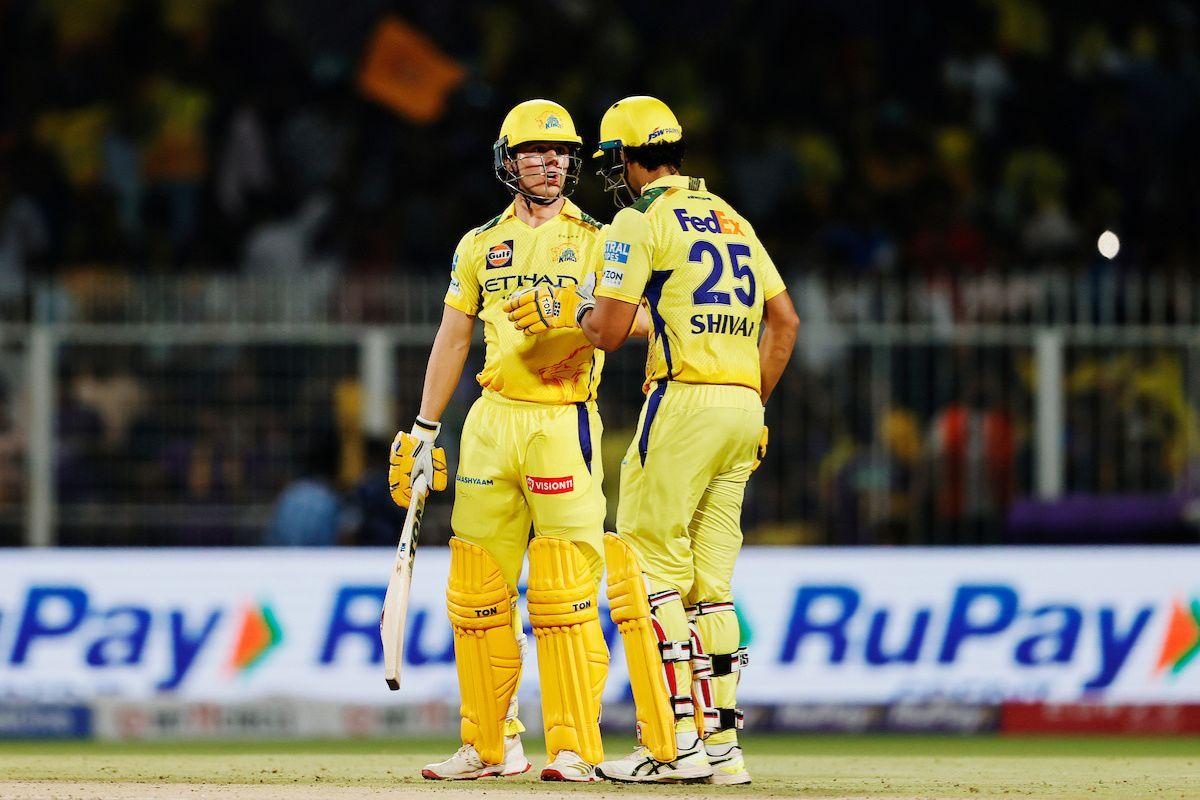 Dewald Brevis celebrates his half-century with Shivam Dube